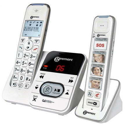 Trådløs telefon med telefonsvarer og håndsæt med fototaster